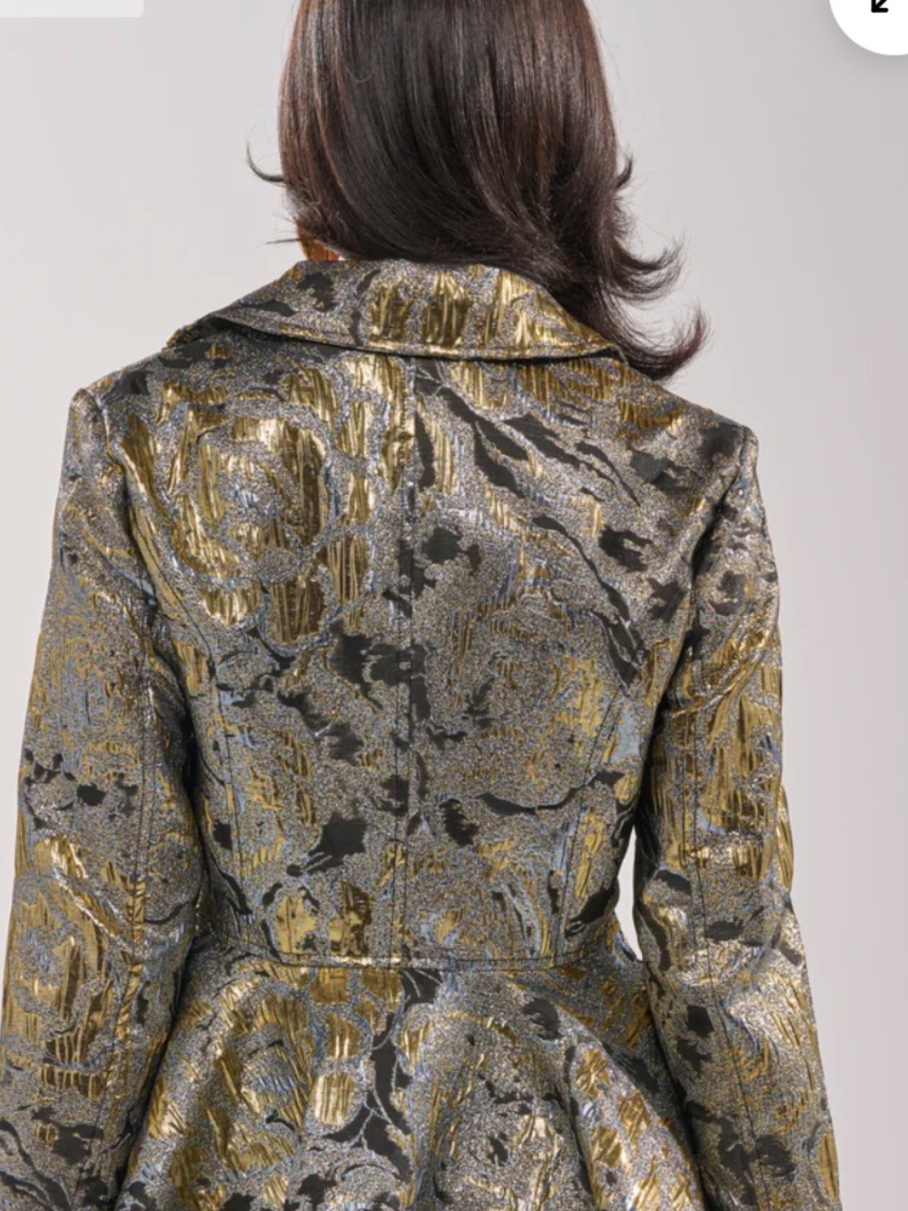 AKIRA Metallic Gold and Silver Floral Brocade Belted Moto Jacket - Picture 2 of 4
